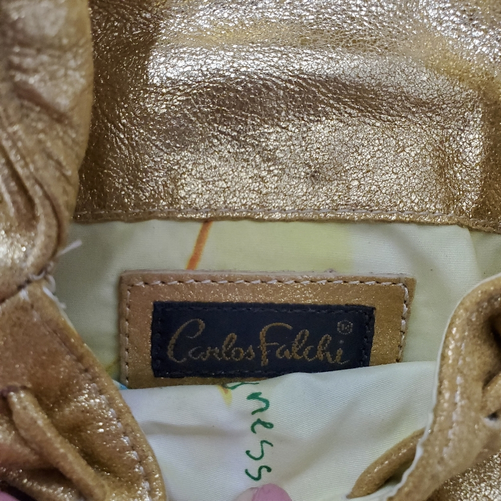 Carlos Falchi Gold Drawstring Women's Bag - Picture 5 of 8